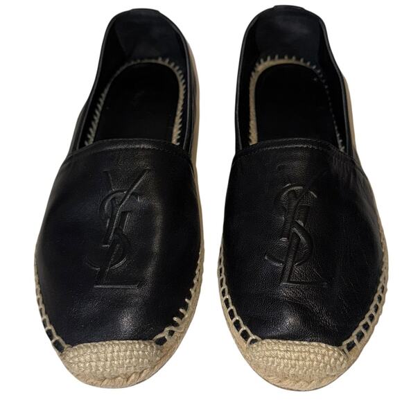 Yves Saint Laurent YSL Black Leather Logo Espadrilles Women’s 39.5 - Picture 3 of 12
